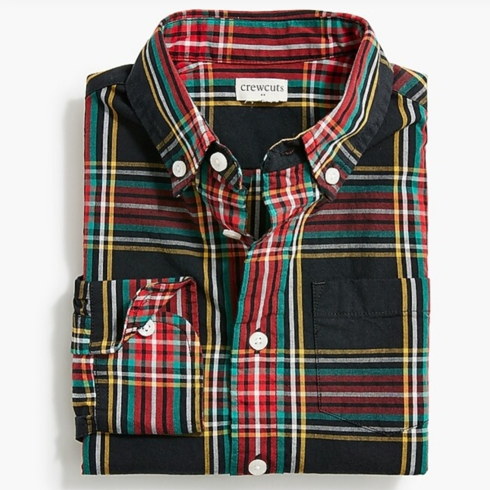 Boys JCrew Crewcuts Black /Red Tartan Button Up Shirt. Size 10. Worn 1x